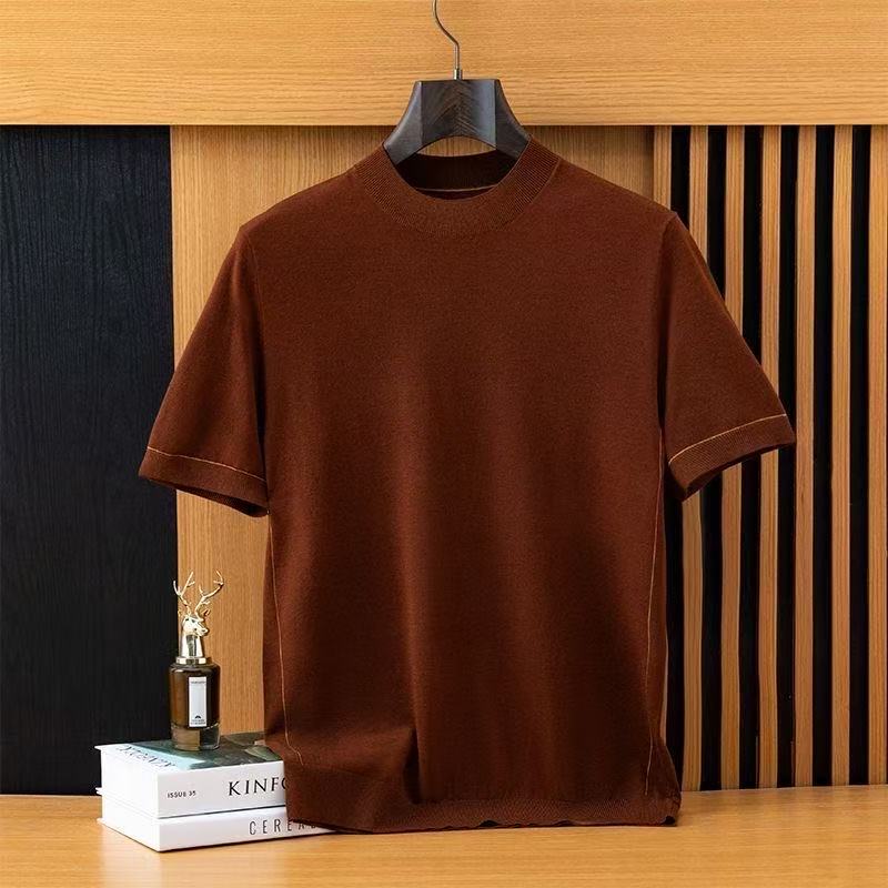 100% Fine Wool Short-Sleeve Men's Loose Crew Neck Color-Blocked T-Shirt